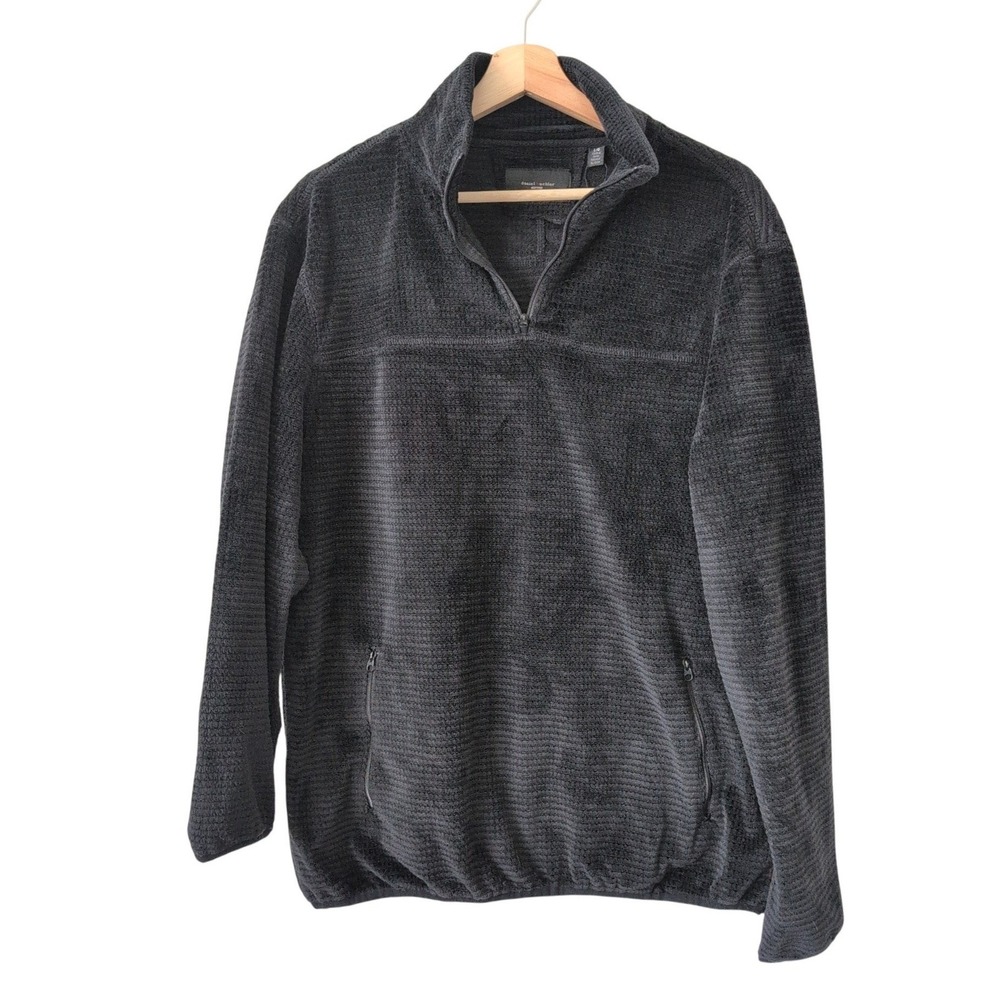 Daniel Buchler‎ Mens Large Black Waffle Knit Fleece Quarter Zip Pullover Preppy